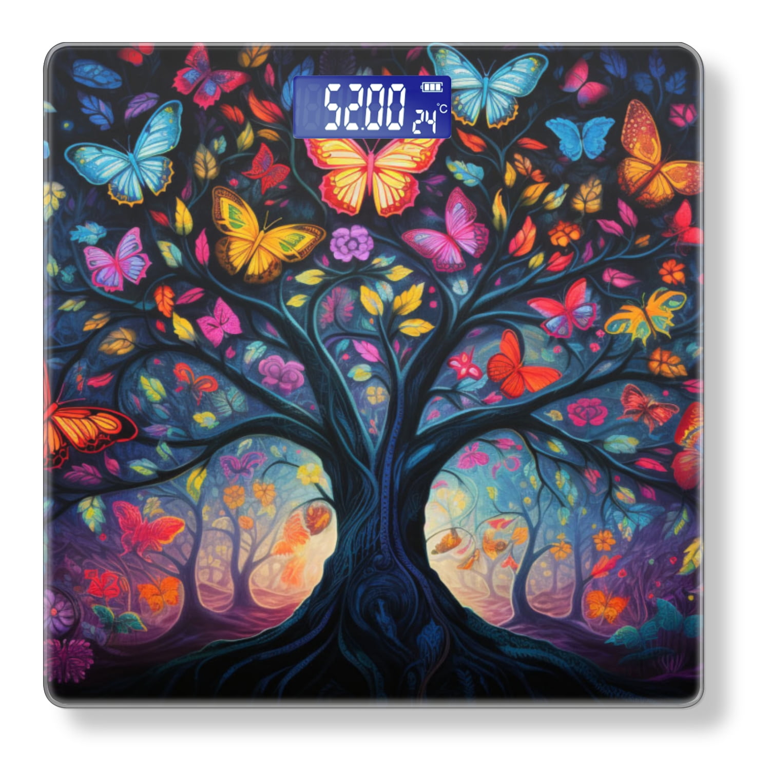 High Precision Body Weight Scale Smart Bathroom Scales with Large LCD Display(400lbs),Decorative for Bedroom-Tree Of Life With Colorful Butterflies