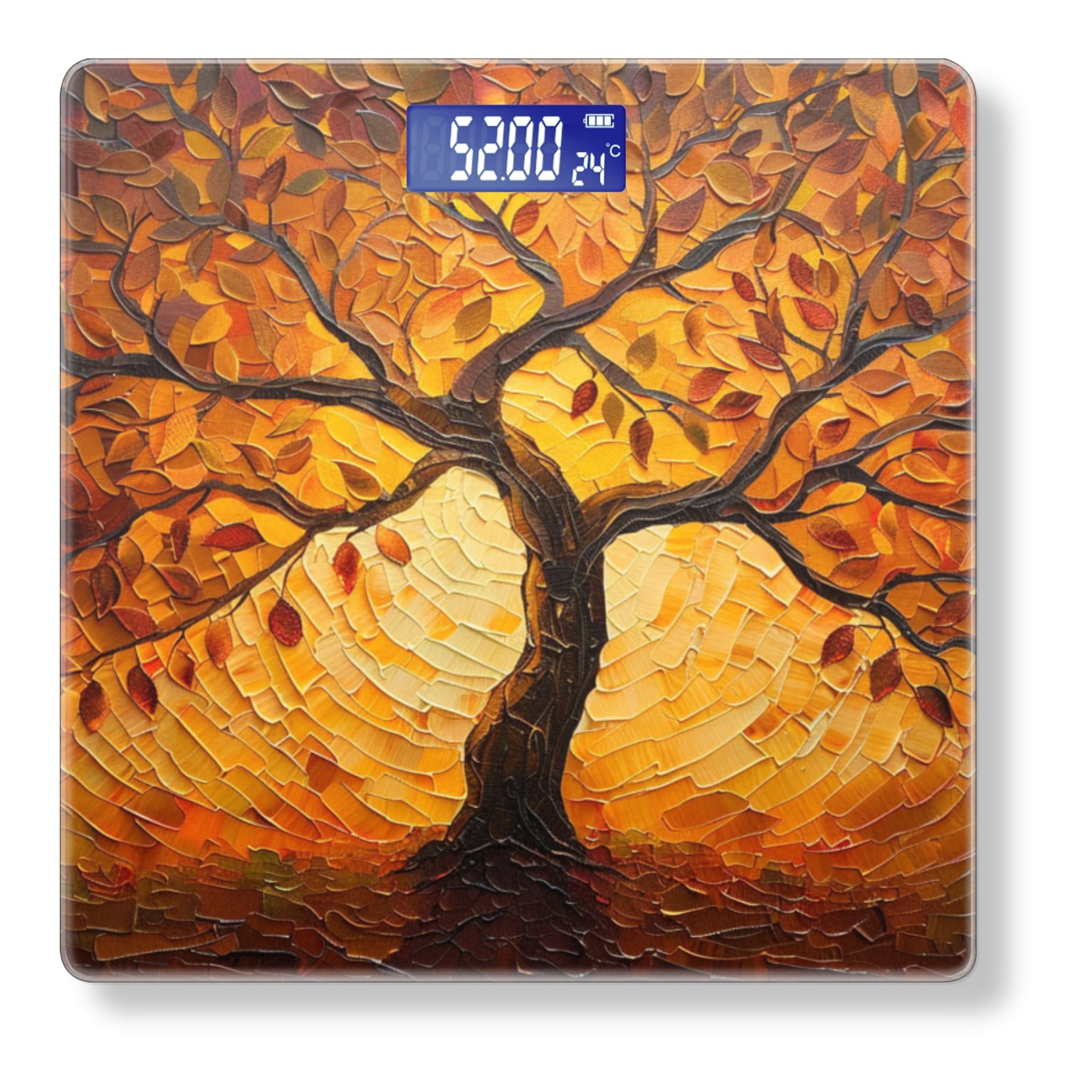 High Precision Body Weight Scale Smart Bathroom Scales with Large LCD Display(400lbs),Decorative for Bedroom-Tree Of Life With Golden Autumn Leaves