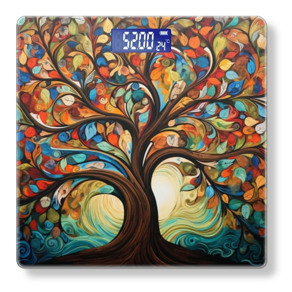 High Precision Body Weight Scale Smart Bathroom Scales with Large LCD Display(400lbs),Decorative for Bedroom-Tree Of Life With Many Leaves And Swirls