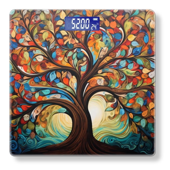 High Precision Body Weight Scale Smart Bathroom Scales with Large LCD Display(400lbs),Decorative for Bedroom-Tree Of Life With Many Leaves And Swirls