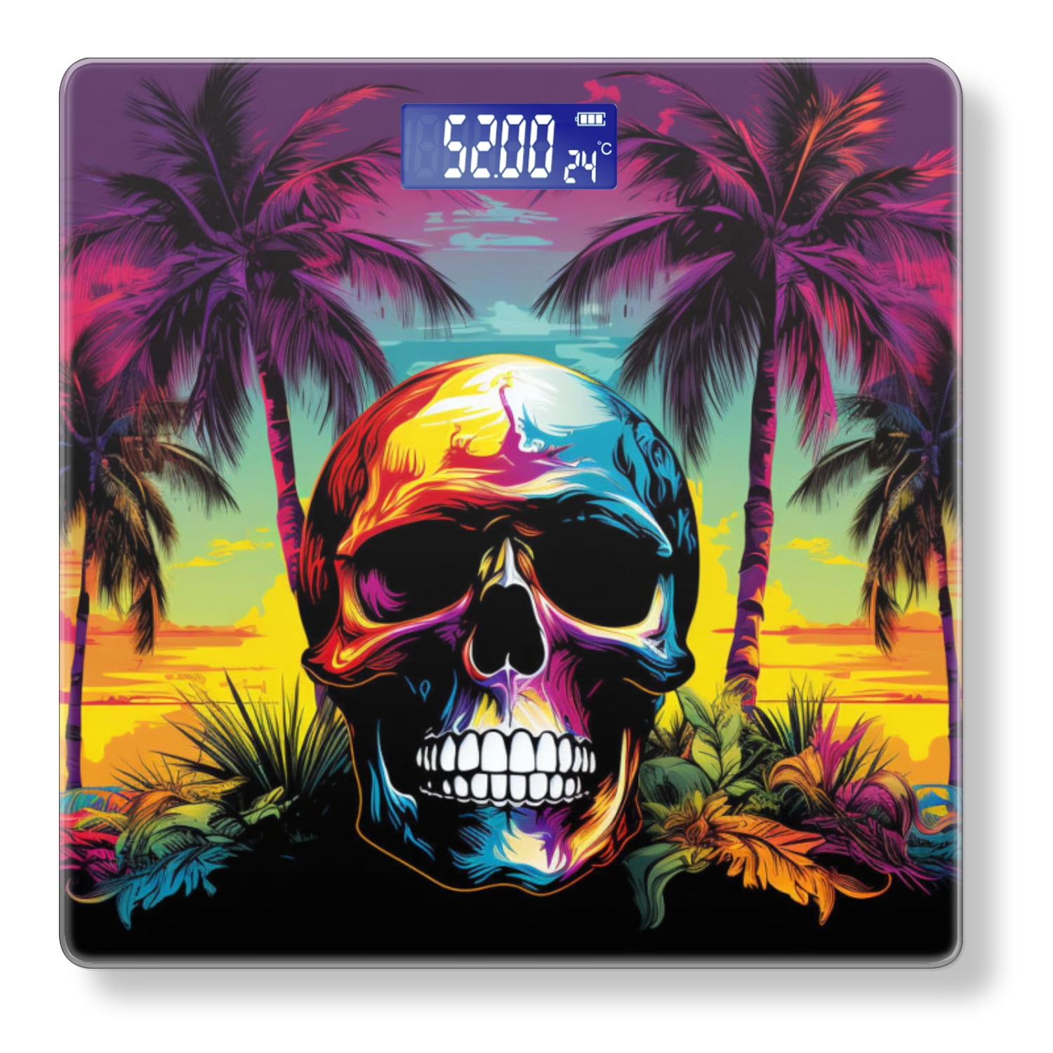 High Precision Body Weight Scale Smart Bathroom Scales with Large LCD Display(400lbs),Decorative for Bedroom-Tropical Beach With Palm Trees And Skull