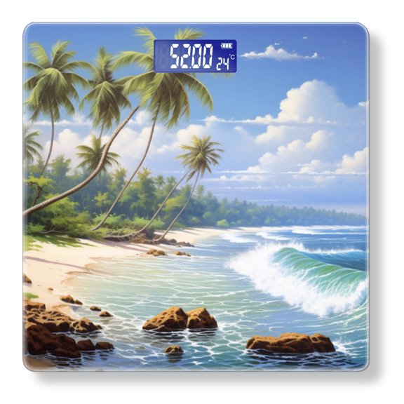 High Precision Body Weight Scale Smart Bathroom Scales with Large LCD Display(400lbs),Decorative for Bedroom-Tropical Beach With Palm Trees And Waves