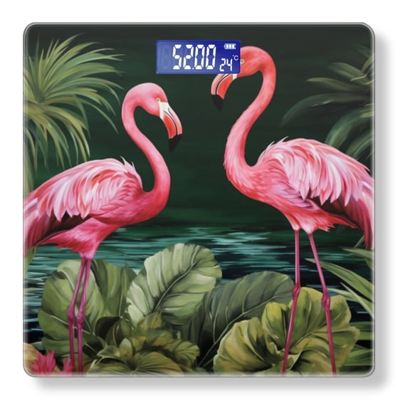 High Precision Body Weight Scale Smart Bathroom Scales with Large LCD Display(400lbs),Decorative for Bedroom-Two Pink Flamingos Stand In Jungle