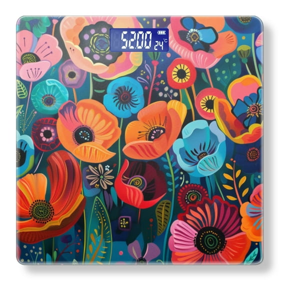 High Precision Body Weight Scale Smart Bathroom Scales with Large LCD Display(400lbs),Decorative for Bedroom-Vibrant And Colorful Painting Of Poppies