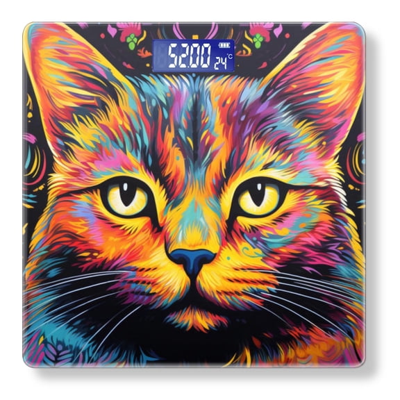 High Precision Body Weight Scale Smart Bathroom Scales with Large LCD Display(400lbs),Decorative for Bedroom-Vibrant Cat In The Style Of Bright