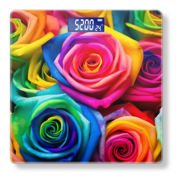 High Precision Body Weight Scale Smart Bathroom Scales with Large LCD Display(400lbs),Decorative for Bedroom-Vibrant Display Of Rainbow Roses