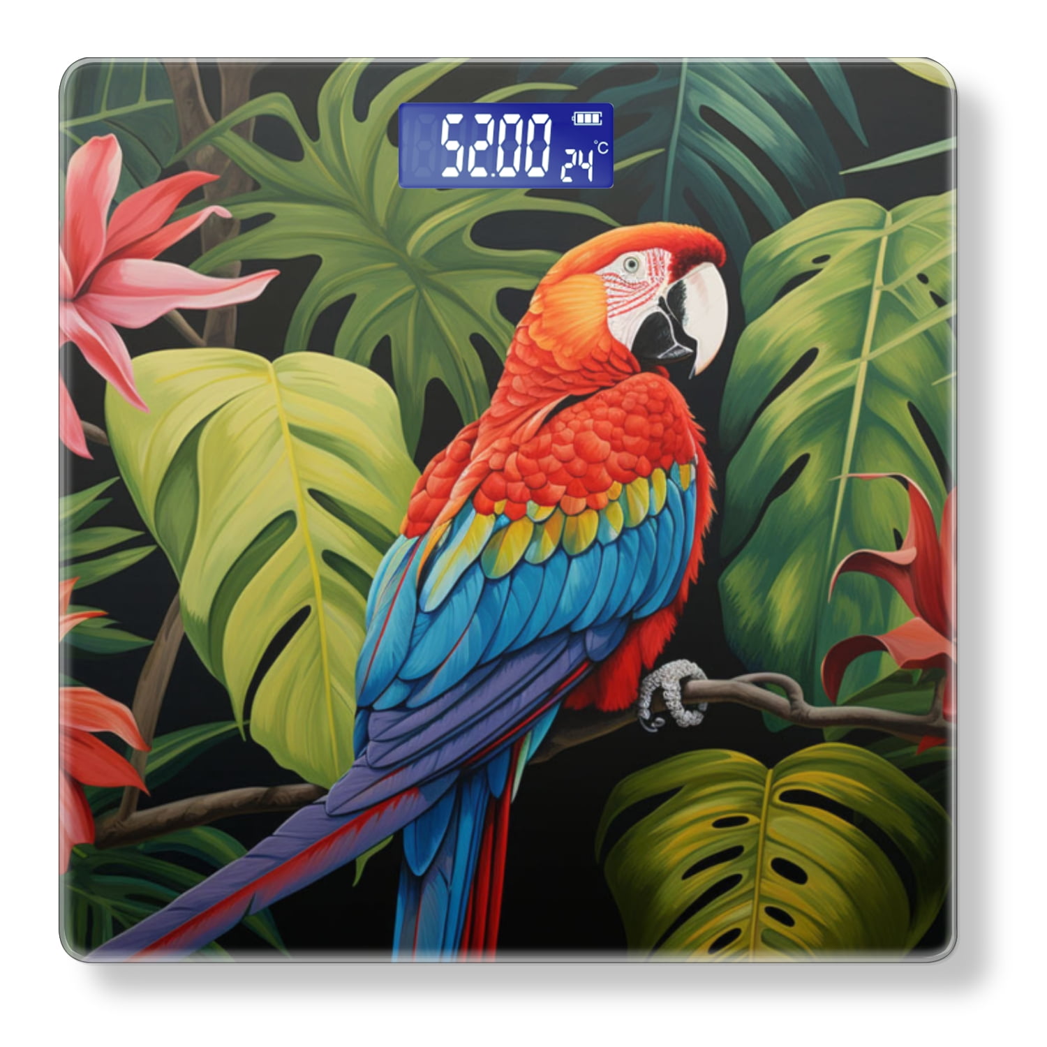 High Precision Body Weight Scale Smart Bathroom Scales with Large LCD Display(400lbs),Decorative for Bedroom-Vibrant Macaw Perched On The Branch