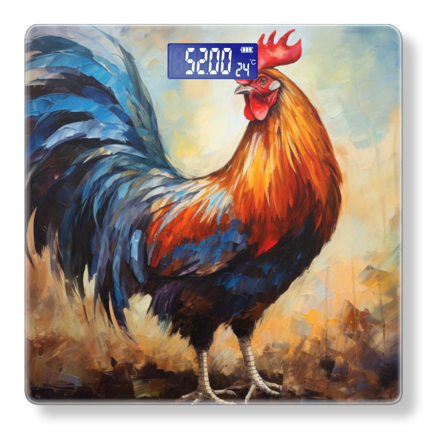 High Precision Body Weight Scale Smart Bathroom Scales with Large LCD Display(400lbs),Decorative for Bedroom-Vibrant Oil Painting Of Elegant Rooster