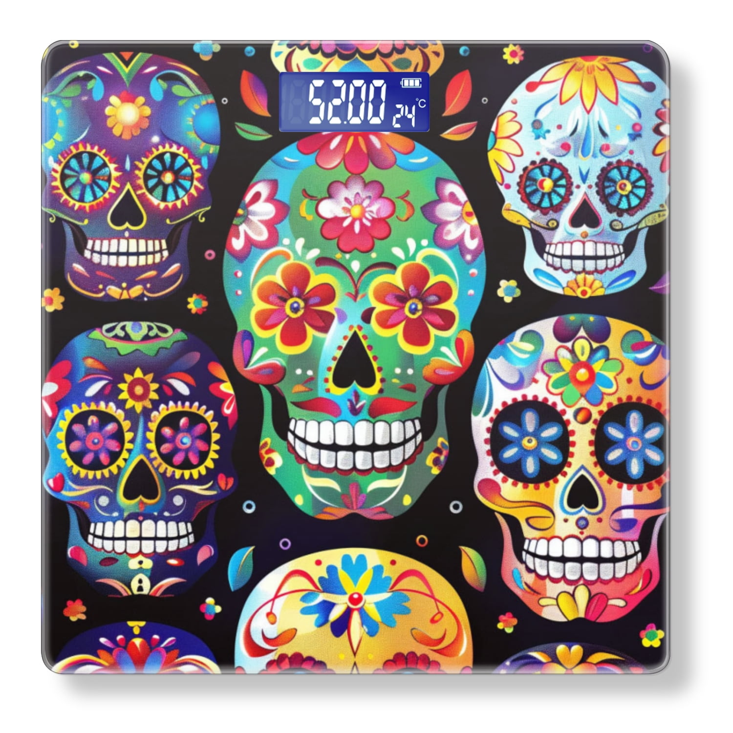 High Precision Body Weight Scale Smart Bathroom Scales with Large LCD Display(400lbs),Decorative for Bedroom-Vibrant Pattern Of Colorful Skulls