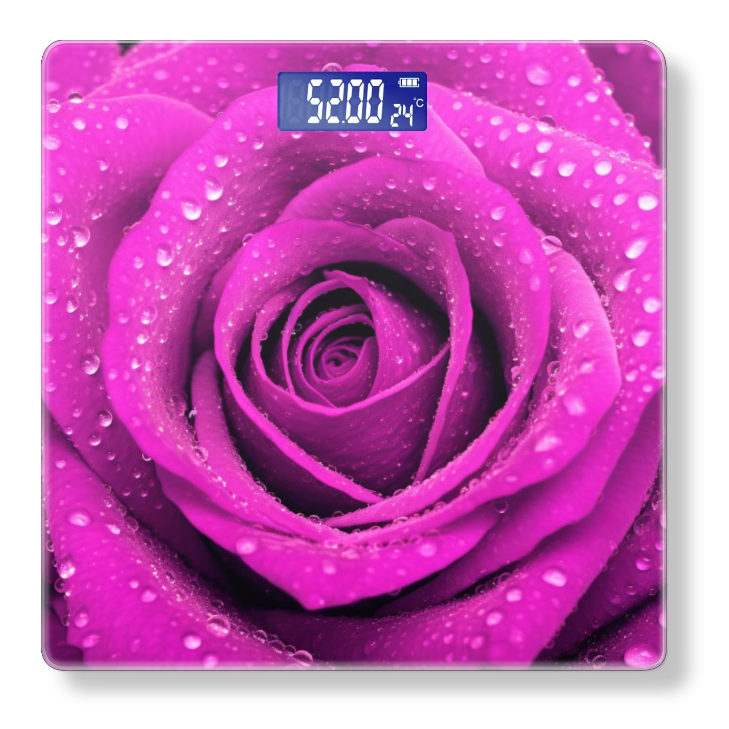 High Precision Body Weight Scale Smart Bathroom Scales with Large LCD Display(400lbs),Decorative for Bedroom-Vibrant Purple Rose With Dew Drops