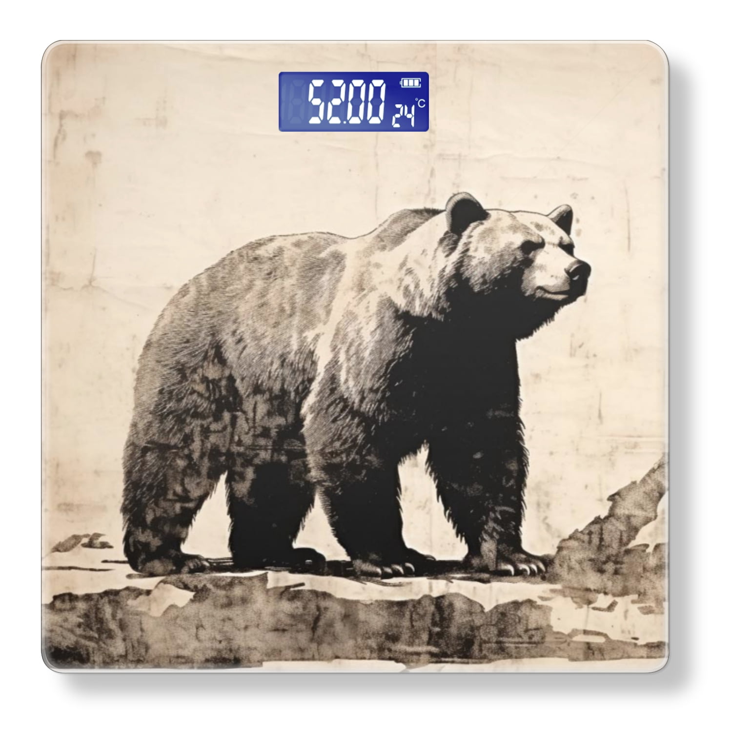 High Precision Body Weight Scale Smart Bathroom Scales with Large LCD Display(400lbs),Decorative for Bedroom-Vintage Drawing Of Old Grizzly Bear