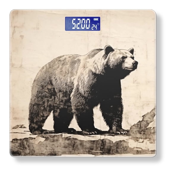 High Precision Body Weight Scale Smart Bathroom Scales with Large LCD Display(400lbs),Decorative for Bedroom-Vintage Drawing Of Old Grizzly Bear