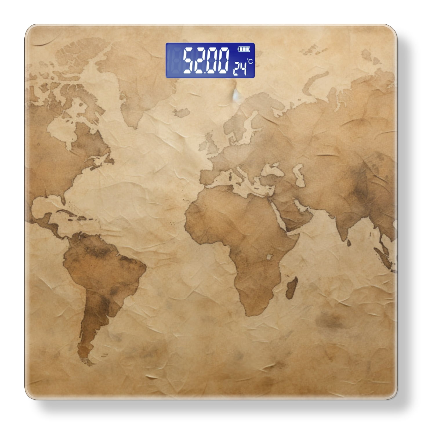 High Precision Body Weight Scale Smart Bathroom Scales with Large LCD Display(400lbs),Decorative for Bedroom-Vintage Paper Background With World Map