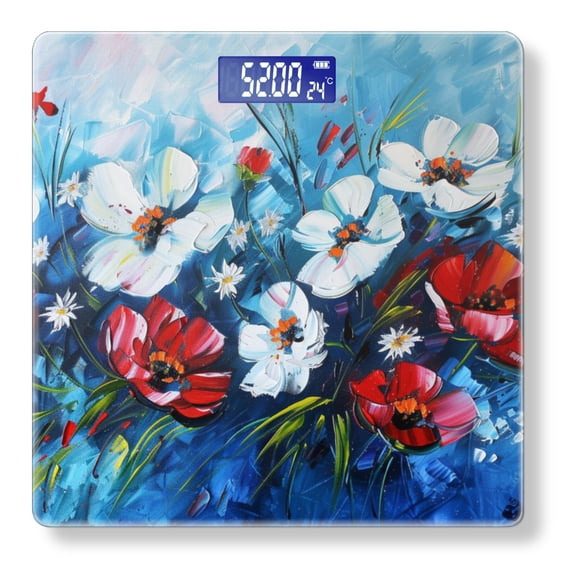 High Precision Body Weight Scale Smart Bathroom Scales with Large LCD Display(400lbs),Decorative for Bedroom-White And Red Flowers On Blue Background