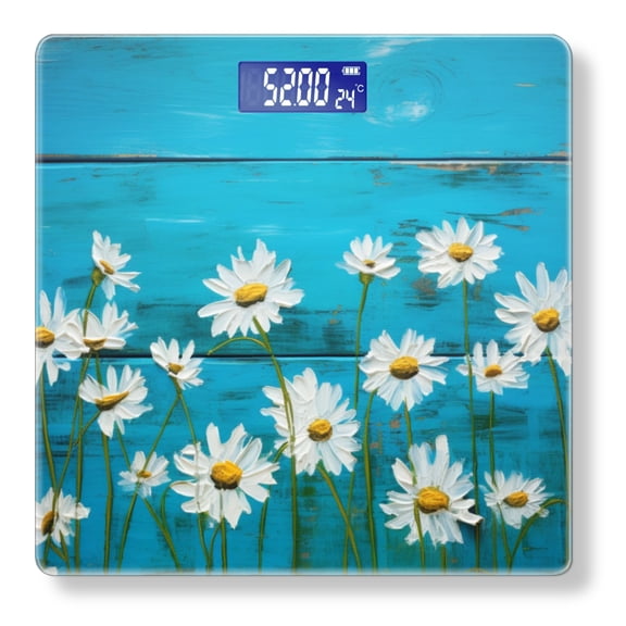 High Precision Body Weight Scale Smart Bathroom Scales with Large LCD Display(400lbs),Decorative for Bedroom-White Daisies On Blue Wooden Background