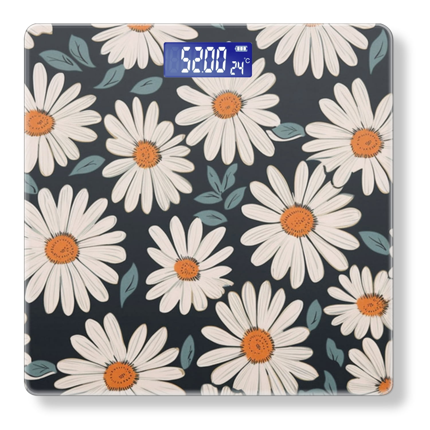 High Precision Body Weight Scale Smart Bathroom Scales with Large LCD Display(400lbs),Decorative for Bedroom-White Daisies With Green Leaves