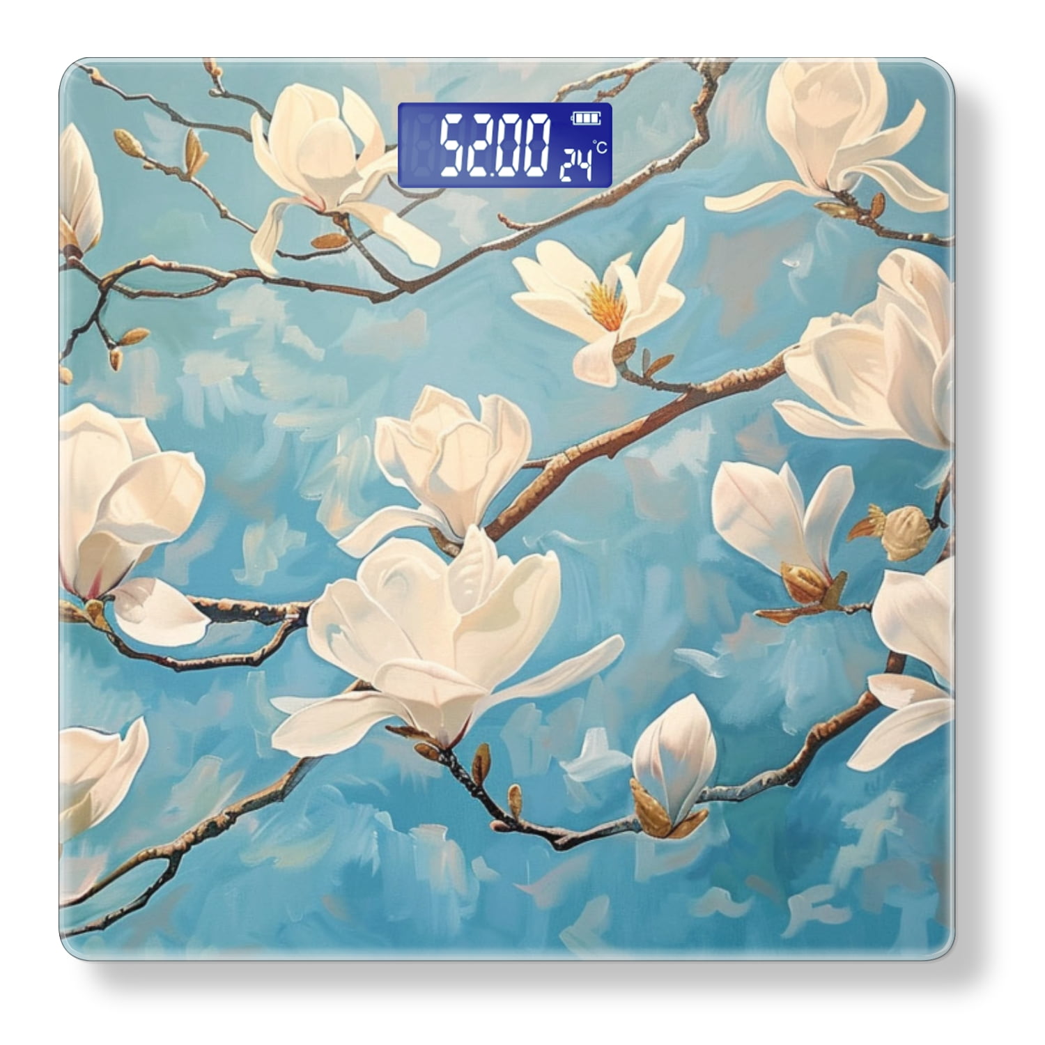 High Precision Body Weight Scale Smart Bathroom Scales with Large LCD Display(400lbs),Decorative for Bedroom-White Magnolia Flowers On The Branches