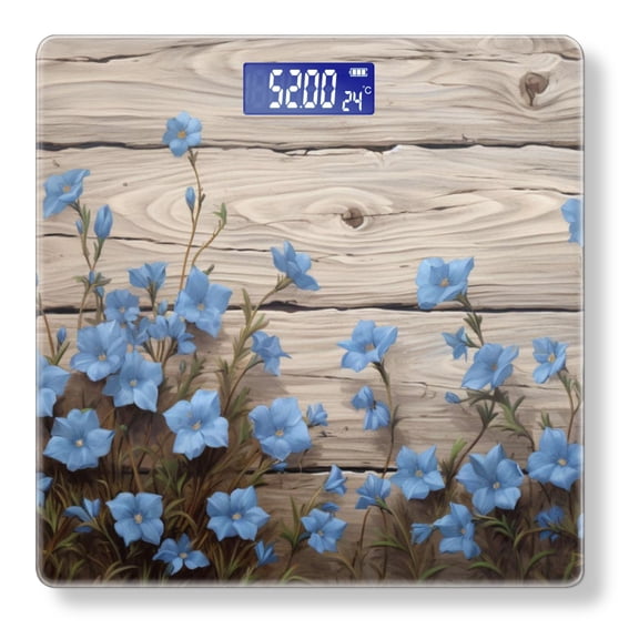 High Precision Body Weight Scale Smart Bathroom Scales with Large LCD Display(400lbs),Decorative for Bedroom-Wooden Wall With Blue Flax Flowers