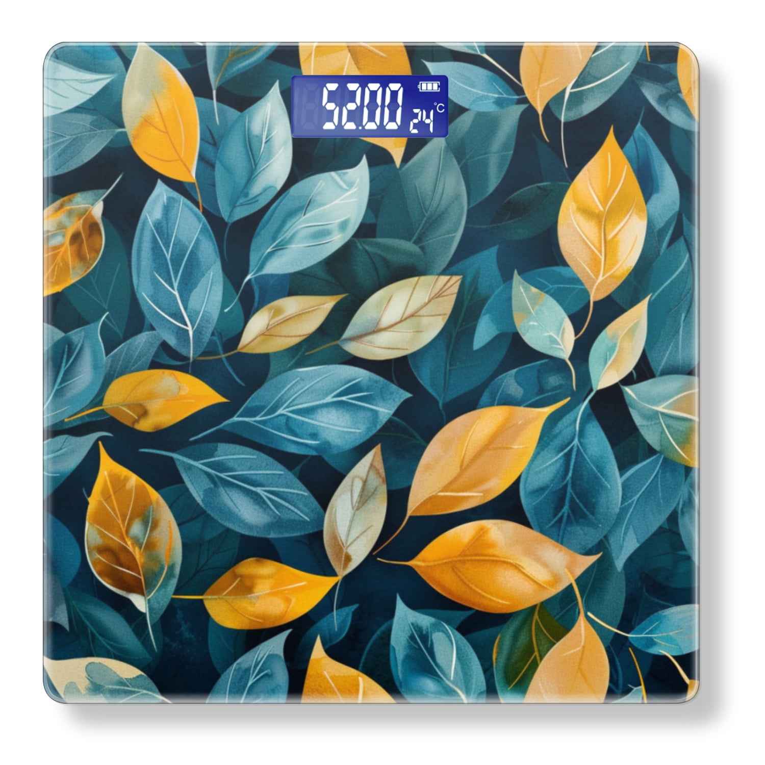 High Precision Body Weight Scale Smart Bathroom Scales with Large LCD Display(400lbs),Decorative for Bedroom-Yellow And Teal Leaves