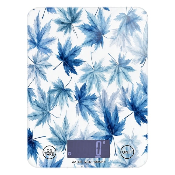 High Precision Digital Kitchen Scale Tempered Glass Food Scale Multifunction Scale Small Kitchen Appliances Abstract Blue Maple Leaves