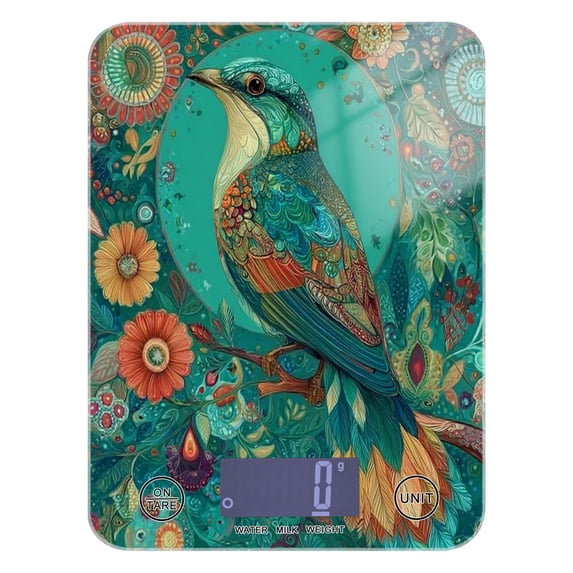 High Precision Digital Kitchen Scale Tempered Glass Food Scale Multifunction Scale Small Kitchen Appliances Beautiful Psychedelic Bird