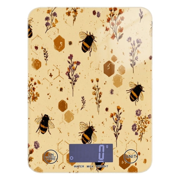 High Precision Digital Kitchen Scale Tempered Glass Food Scale Multifunction Scale Small Kitchen Appliances Bees and Flowers Pattern