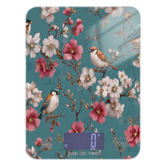 High Precision Digital Kitchen Scale Tempered Glass Food Scale Multifunction Scale Small Kitchen Appliances Birds and Cherry Pattern