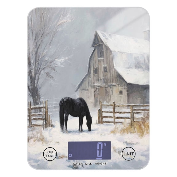High Precision Digital Kitchen Scale Tempered Glass Food Scale Multifunction Scale Small Kitchen Appliances Black Horse and An Old Barn