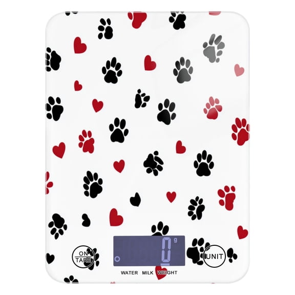 High Precision Digital Kitchen Scale Tempered Glass Food Scale Multifunction Scale Small Kitchen Appliances Black Paws and Hearts Pattern