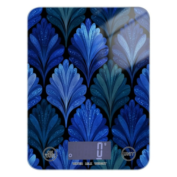 High Precision Digital Kitchen Scale Tempered Glass Food Scale Multifunction Scale Small Kitchen Appliances Blue Batik Leaves Pattern