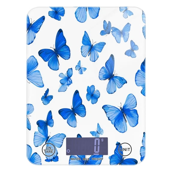 High Precision Digital Kitchen Scale Tempered Glass Food Scale Multifunction Scale Small Kitchen Appliances Blue Butterfly Pattern