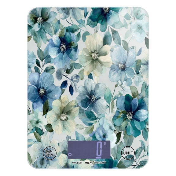High Precision Digital Kitchen Scale Tempered Glass Food Scale Multifunction Scale Small Kitchen Appliances Blue and Green Flowers