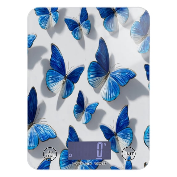 High Precision Digital Kitchen Scale Tempered Glass Food Scale Multifunction Scale Small Kitchen Appliances Blue and White Butterfly