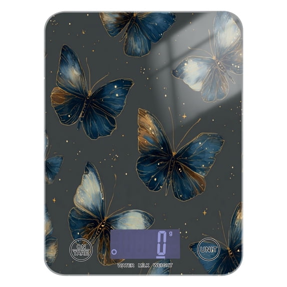 High Precision Digital Kitchen Scale Tempered Glass Food Scale Multifunction Scale Small Kitchen Appliances Brown-blue Butterfly Pattern