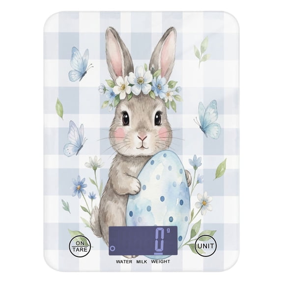 High Precision Digital Kitchen Scale Tempered Glass Food Scale Multifunction Scale Small Kitchen Appliances Bunny Holding Blue Easter Egg