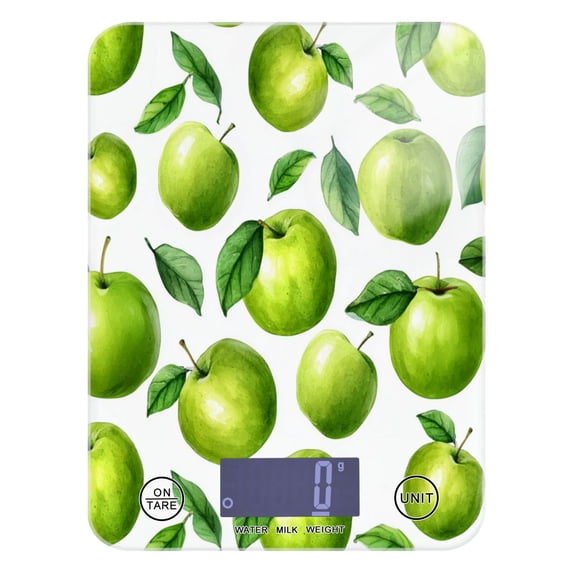 High Precision Digital Kitchen Scale Tempered Glass Food Scale Multifunction Scale Small Kitchen Appliances Cartoon Green Apples Pattern