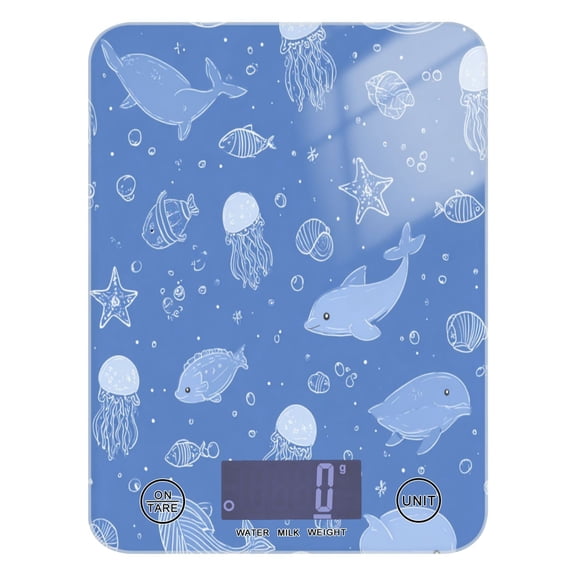 High Precision Digital Kitchen Scale Tempered Glass Food Scale Multifunction Scale Small Kitchen Appliances Cartoon Sea Creatures Pattern