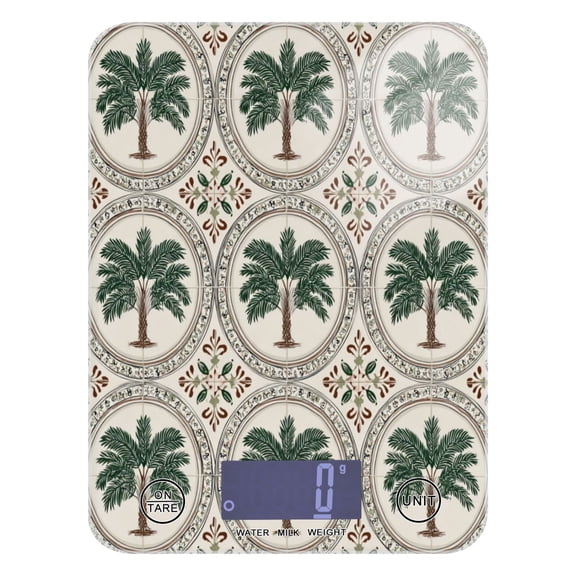 High Precision Digital Kitchen Scale Tempered Glass Food Scale Multifunction Scale Small Kitchen Appliances Circular Palm Tree Motifs