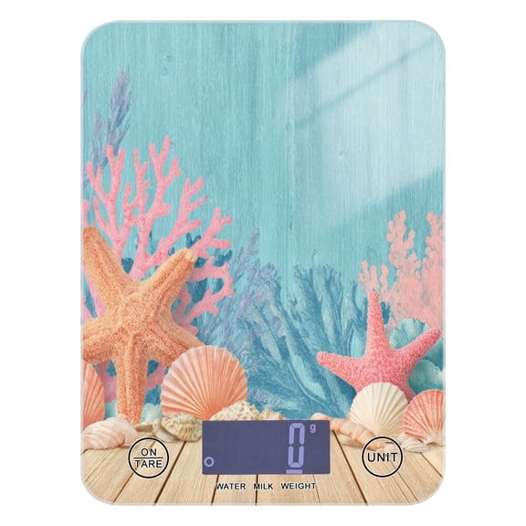 High Precision Digital Kitchen Scale Tempered Glass Food Scale Multifunction Scale Small Kitchen Appliances Colorful Starfish and Seashells