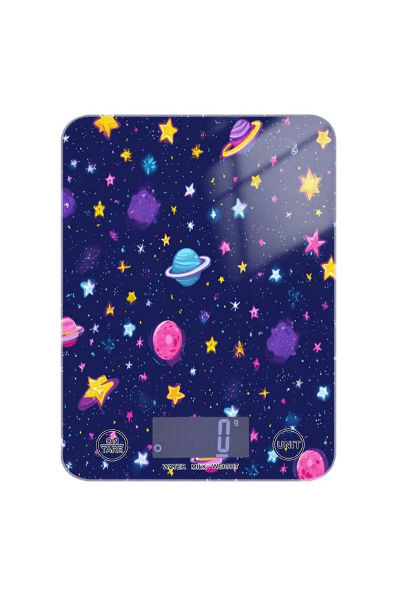 High Precision Digital Kitchen Scale Tempered Glass Food Scale Multifunction Scale Small Kitchen Appliances Colorful Stars and Planets Pattern