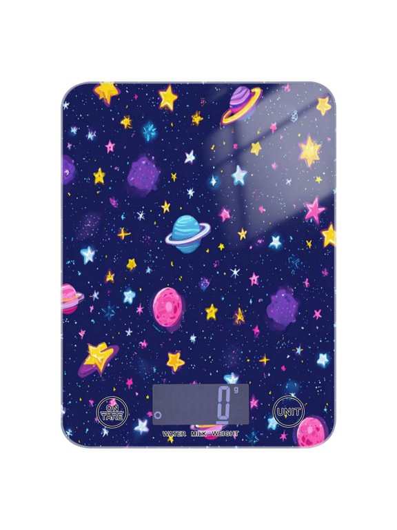 High Precision Digital Kitchen Scale Tempered Glass Food Scale Multifunction Scale Small Kitchen Appliances Colorful Stars and Planets Pattern