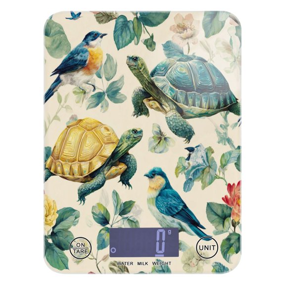 High Precision Digital Kitchen Scale Tempered Glass Food Scale Multifunction Scale Small Kitchen Appliances Colorful Turtles and Birds Pattern
