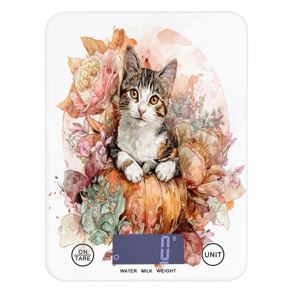 High Precision Digital Kitchen Scale Tempered Glass Food Scale Multifunction Scale Small Kitchen Appliances Cute Cat with Autumn Leaves