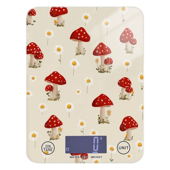 High Precision Digital Kitchen Scale Tempered Glass Food Scale Multifunction Scale Small Kitchen Appliances Cute Mushroom Pattern with Daisies