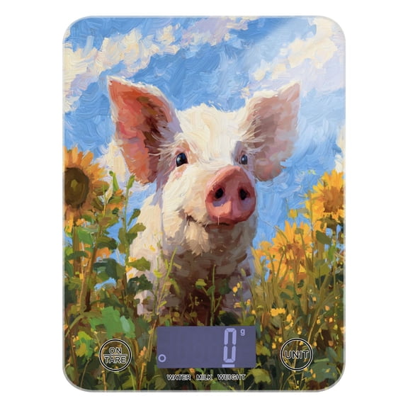High Precision Digital Kitchen Scale Tempered Glass Food Scale Multifunction Scale Small Kitchen Appliances Cute Pig with Sunflower Field
