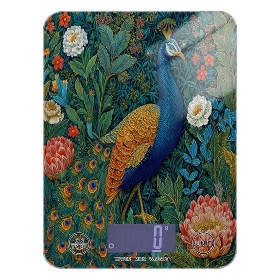 High Precision Digital Kitchen Scale Tempered Glass Food Scale Multifunction Scale Small Kitchen Appliances Elegant Peacock