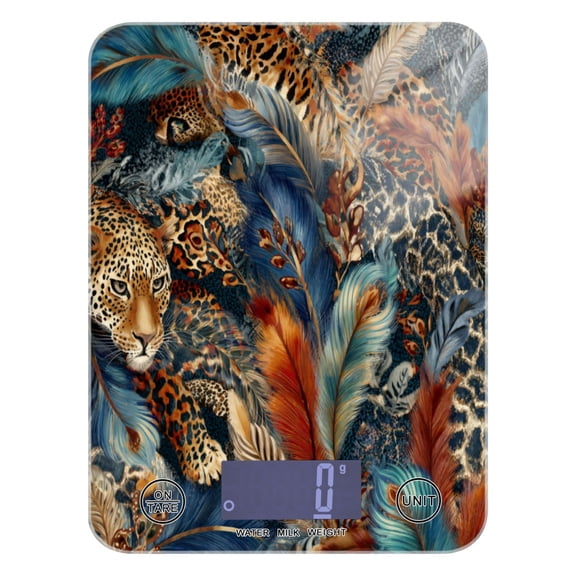 High Precision Digital Kitchen Scale Tempered Glass Food Scale Multifunction Scale Small Kitchen Appliances Feathers and Leopard Print