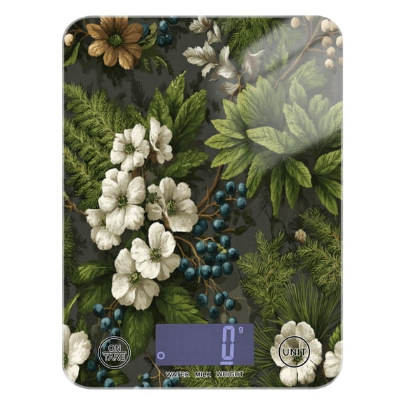 High Precision Digital Kitchen Scale Tempered Glass Food Scale Multifunction Scale Small Kitchen Appliances Ferns and Flowers