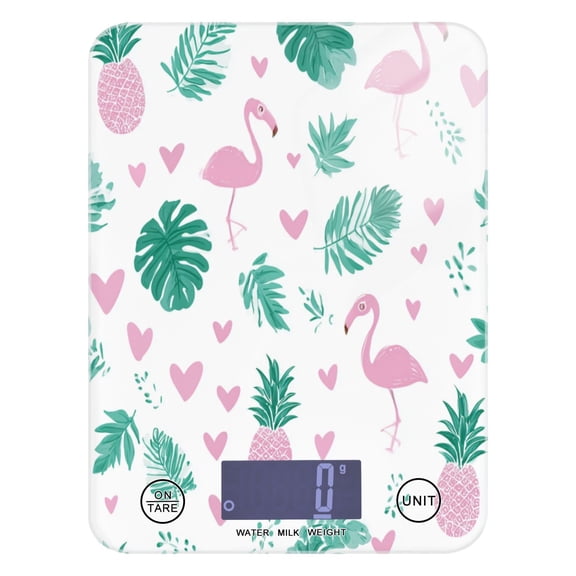 High Precision Digital Kitchen Scale Tempered Glass Food Scale Multifunction Scale Small Kitchen Appliances Flamingo and Palm Leaves