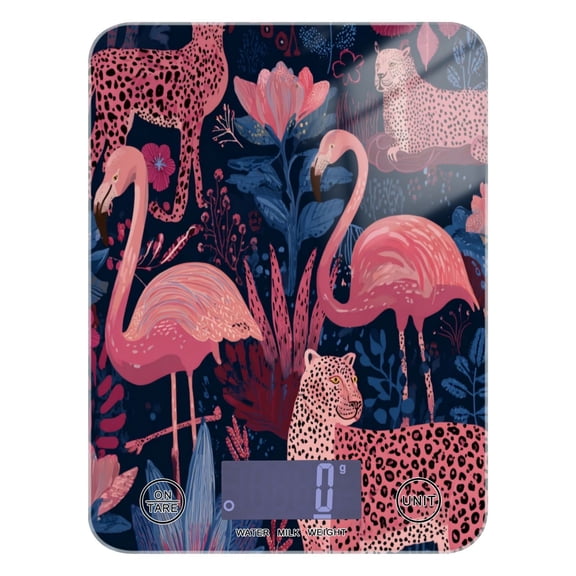 High Precision Digital Kitchen Scale Tempered Glass Food Scale Multifunction Scale Small Kitchen Appliances Flamingos and Leopard Print
